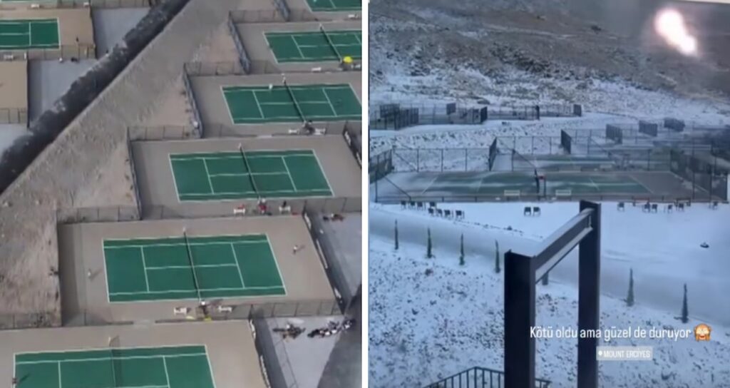 Kayseri’deki tartışmalı tenis kortları karlar altında kaldı: Turnuva durduruldu