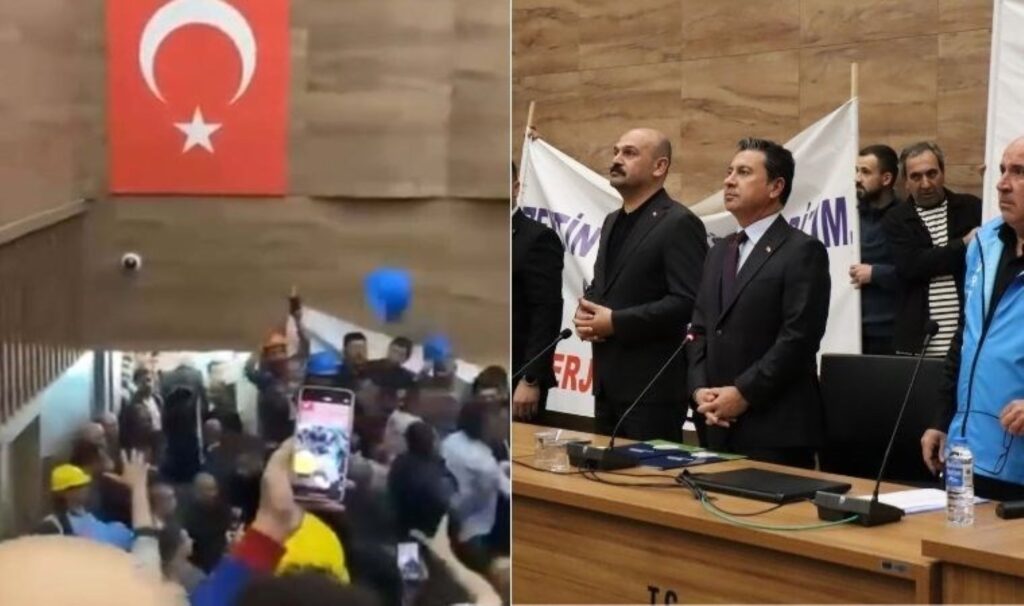 Muğla’da gergin anlar: Belediye başkanına baret fırlatıldı