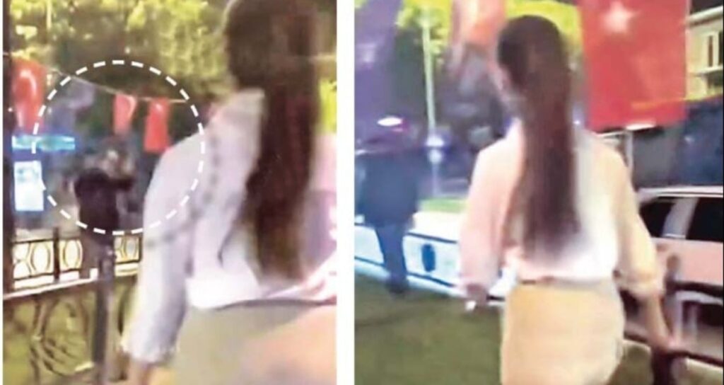 Genç kadın bayrak yakmaya yeltenen haine haddini bildirip kovaladı