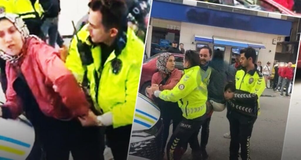 Kocasına ceza yazılmasın diye polise saldırdı: Bu görüntüler de polise yakışmadı