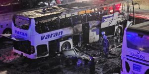 AŞTİ’de yangın: Park halindeki otobüs alev alev yandı
