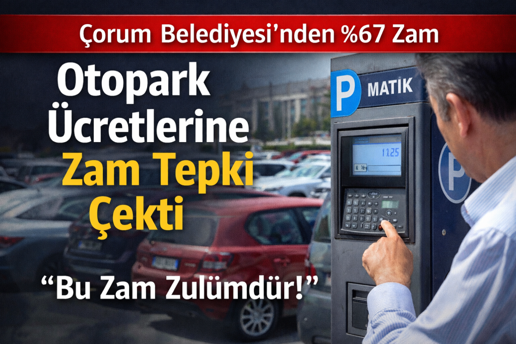 Çorum’da Otopark Zammı Tepki Çekti: %67 Artış Vatandaşı İsyan Ettirdi