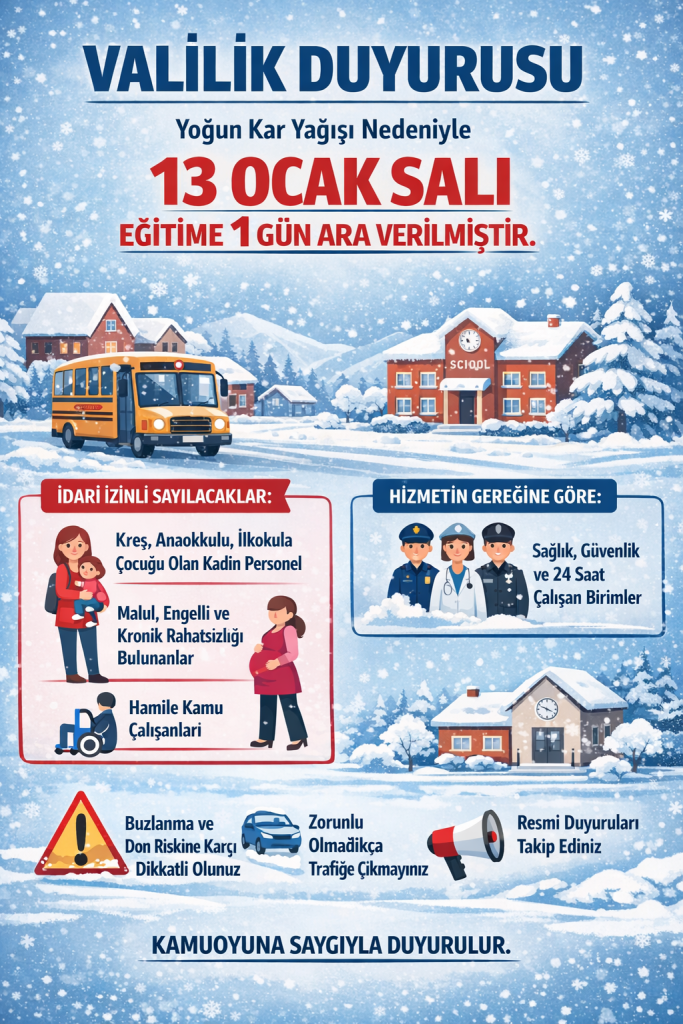 Kayseri’de Eğitime Kar Engeli: Okullar 13 Ocak’ta Tatil