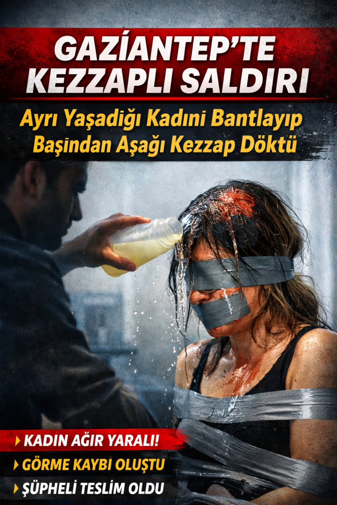 Gaziantep’te Kezzaplı Saldırı: Ayrı Yaşadığı Kadını Bantlayıp Başından Aşağı Kezzap Döktü