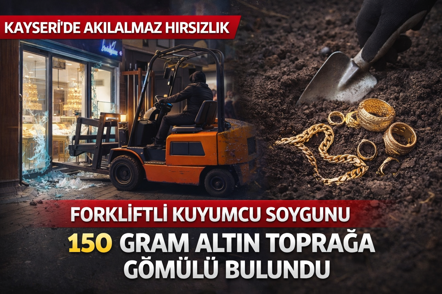 Kayseri’de Forkliftli Kuyumcu Soygunu: 150 Gram Altın Toprağa Gömülü Bulundu