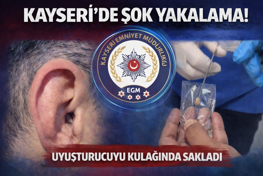 KAYSERİ’DE AKILALMAZ YÖNTEM! UYUŞTURUCUYU KULAĞINA GİZLEDİ