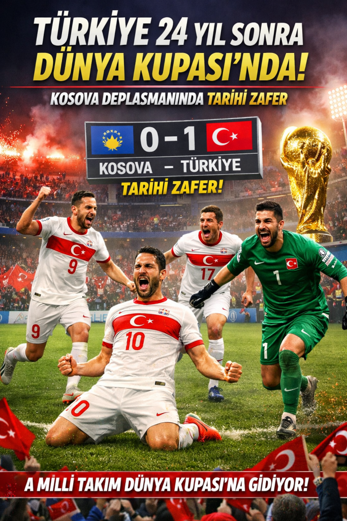 Türkiye 24 Yıl Sonra Dünya Kupası’nda! Kosova Deplasmanında Tarihi Zafer