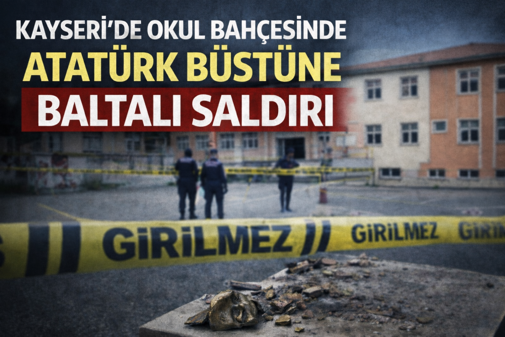 Kayseri’de Okul Bahçesinde Atatürk Büstüne Baltalı Saldırı