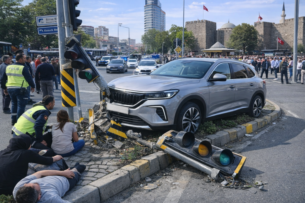 Cumhuriyet Meydanı’nda Korku Dolu Anlar: Araç Kaldırıma Çıktı, 3 Kişi Yaralandı