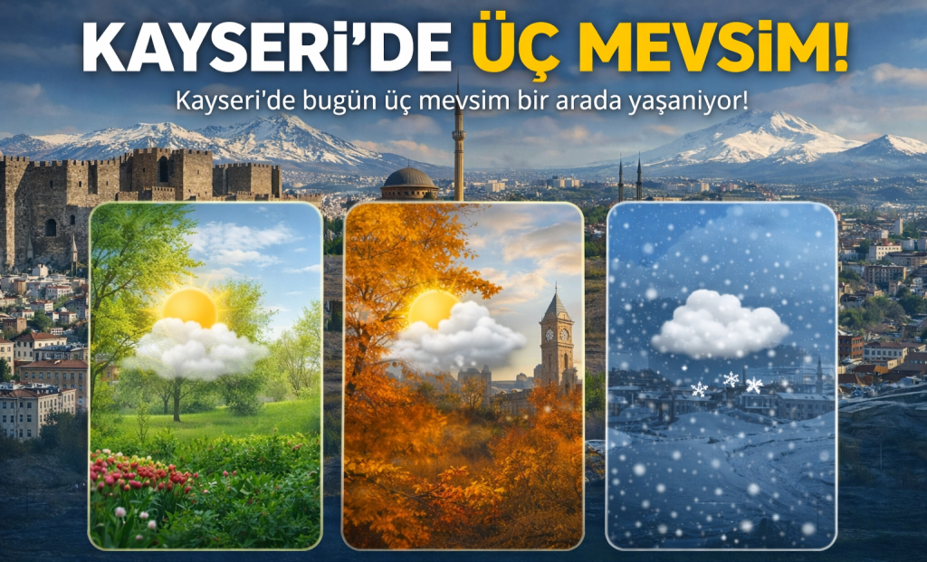 Kayseri’de Bugün Üç Mevsim Bir Arada: Kar, Güneş ve Yağmur Aynı Gün!